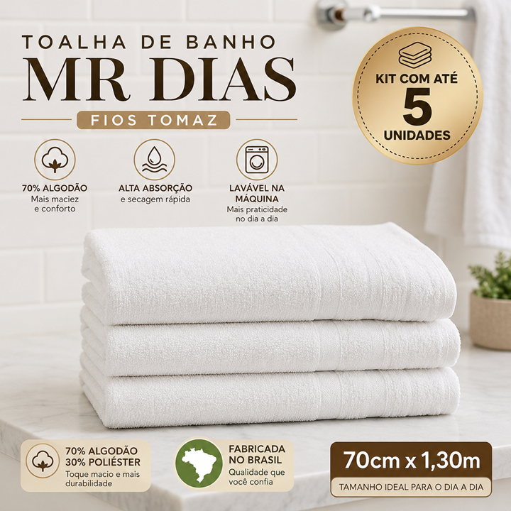 Toalha de Banho Mr Dias – 70 x 1,30cm Fios Tomaz Preço De Fábrica Alta Absorção Com Secagem Rápida