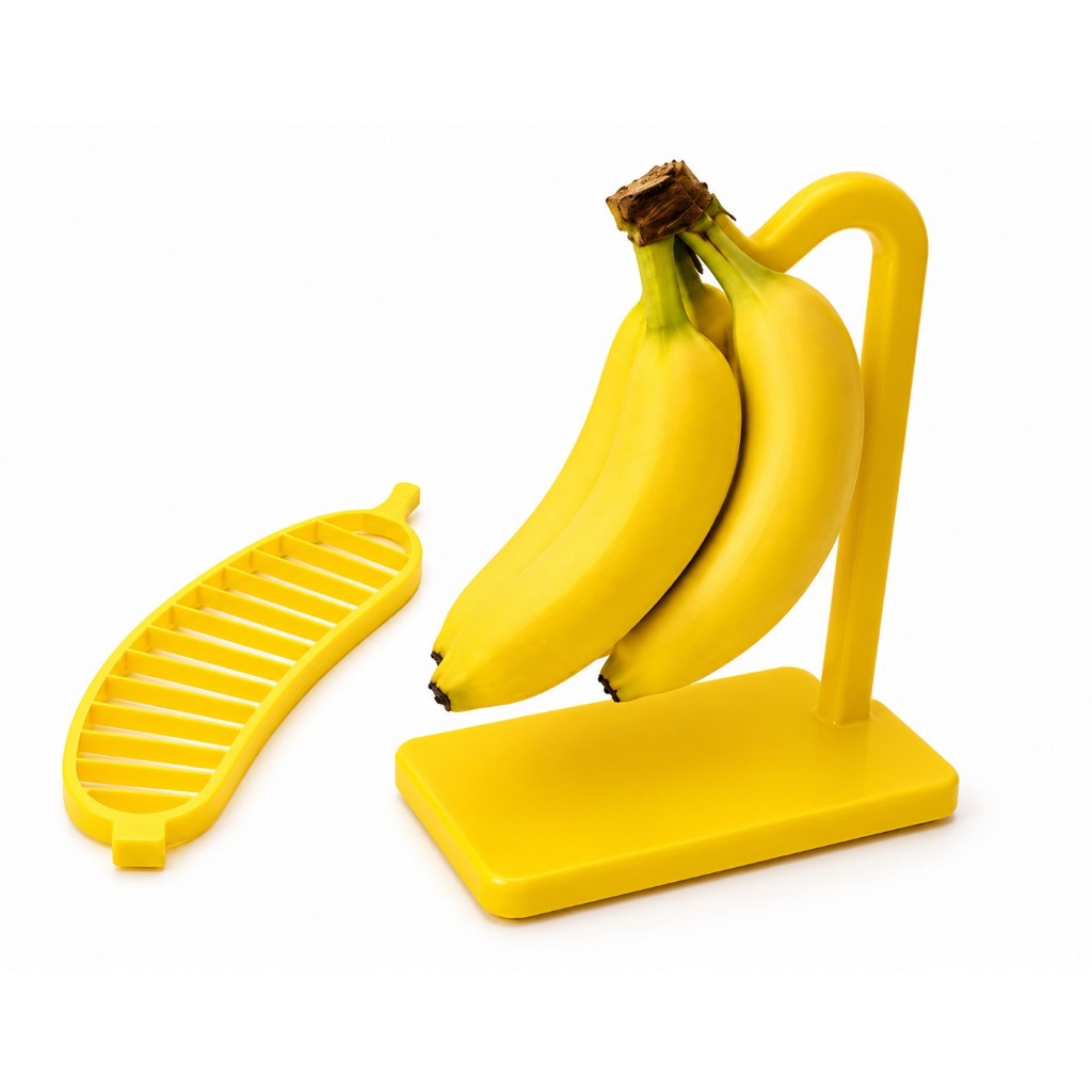 Kit Suporte para Banana + Cortador de Banana Fatiador Porta Frutas Cozinha