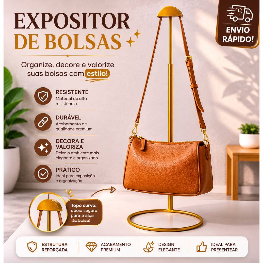Expositor de Bolsa Luxo Meia Lua para Balcão e Vitrine