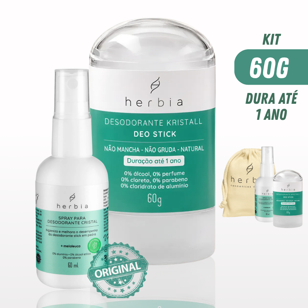Desodorante Cristal Deo Stick Kristall Herbia 60g e Spray Melaleuca e Ecobag | Vegano Herbia