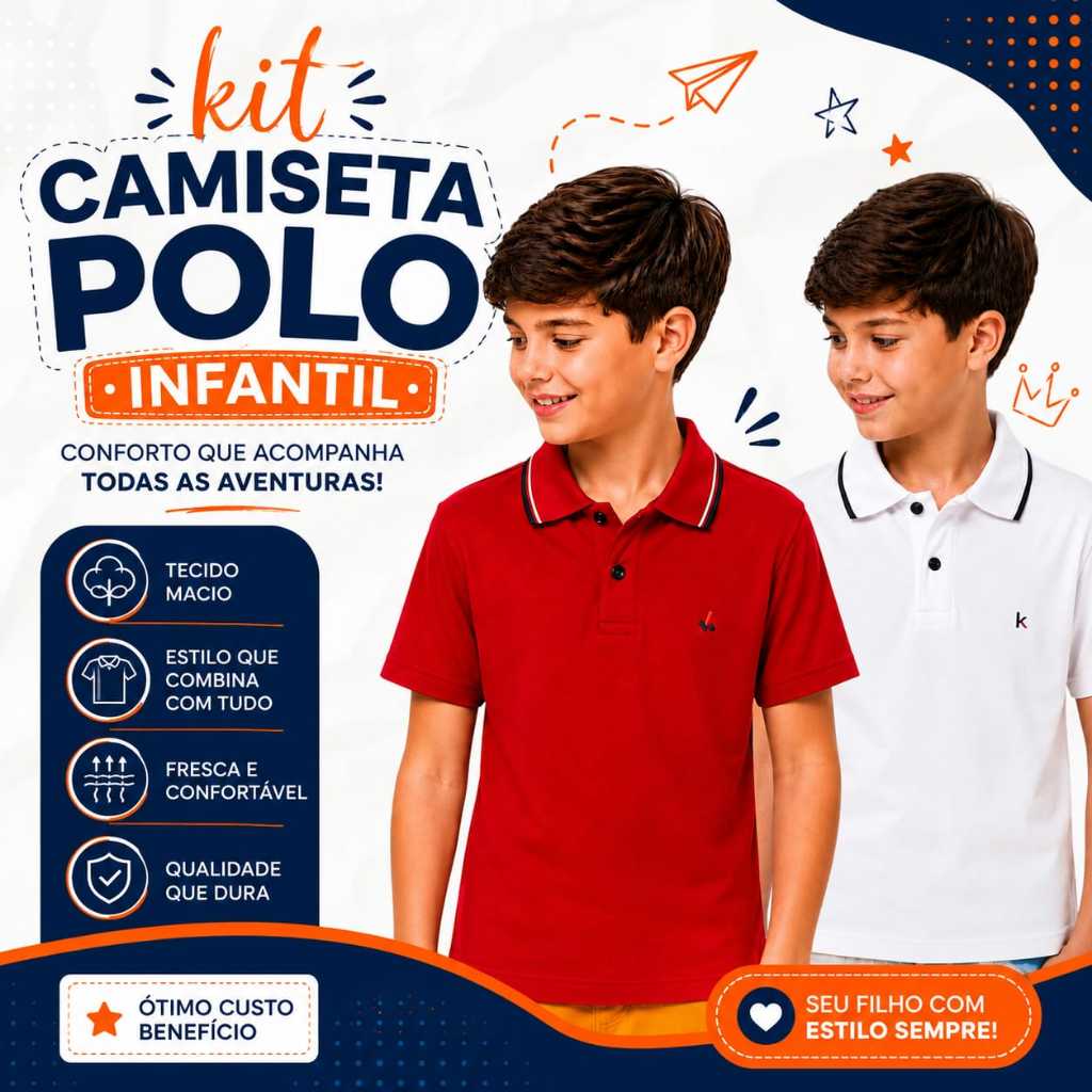 KIT Camiseta Gola Polo Menino Criança Camisa Algodão Infantil e Juvenil 1 ao 14 anos