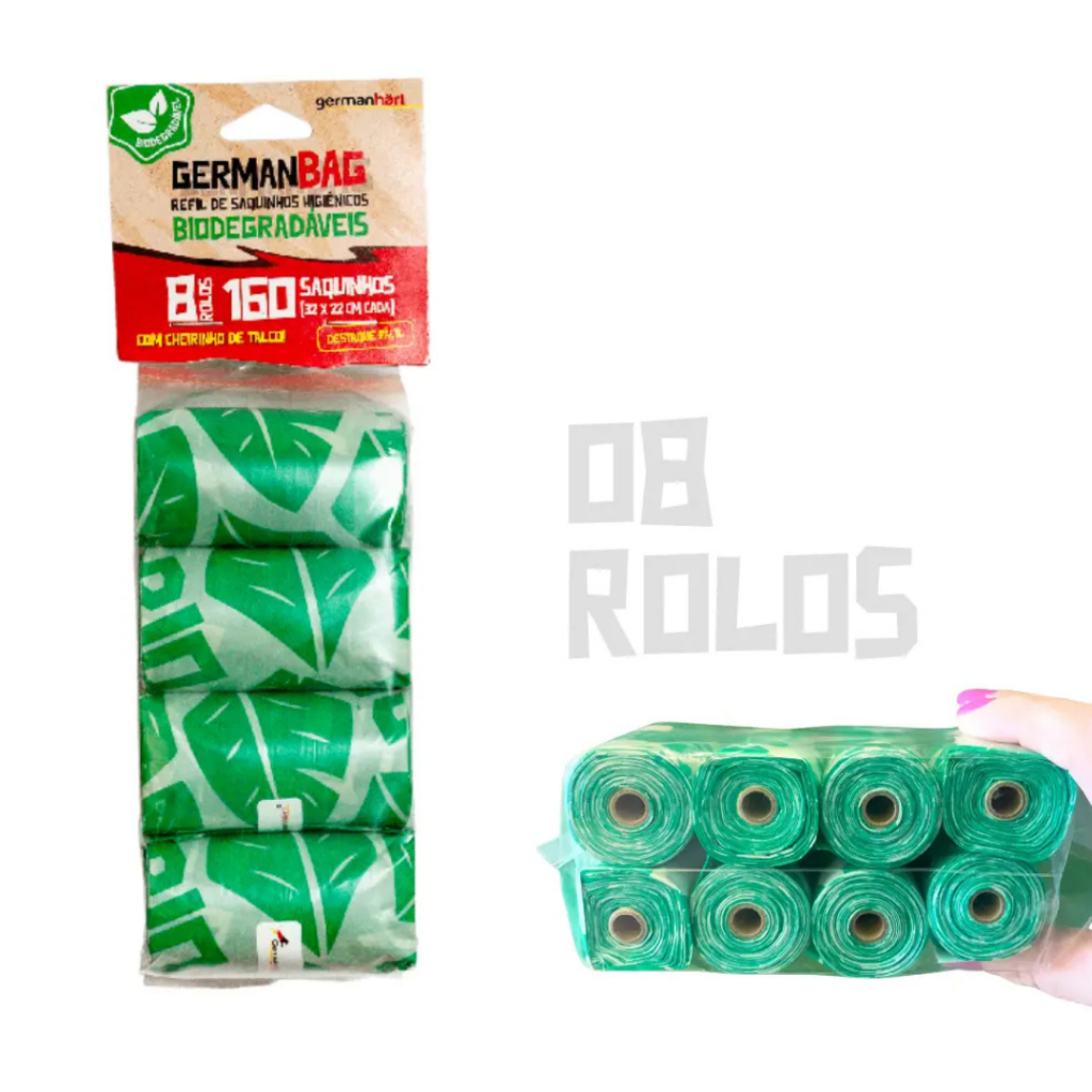 Kit Refil Cata Caca 160 Saquinhos Biodegradáveis Em 8 Rolos Cães Higiene Passeio Descartável Ecológico