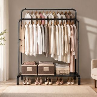 Arara de Roupas Dupla com Sapateira Cabideiro Closet Organizador Aço Reforçado