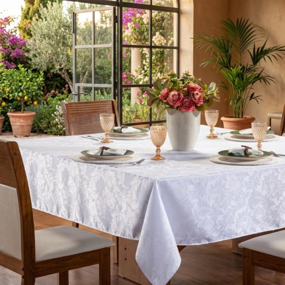 Toalha de Mesa Retangular Jacquard 6 Lugares Elegância para Sala de Jantar