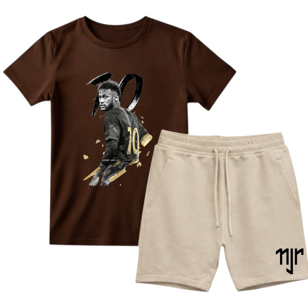 Kit Camiseta + Short Moletom Neymar Infantil e Juvenil Conjunto Esportivo Casual Roupa Inspirada no Neymar JR