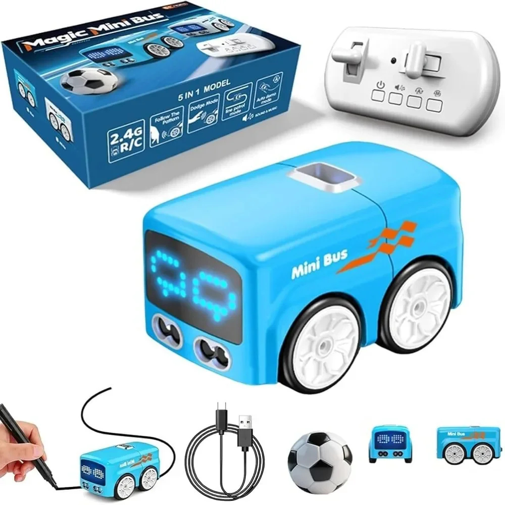 Robô Inteligente Carrinho Controle Remoto Mini Ônibus Interativo Segue Linha 4 Modos Brinquedo Educativo Recarregável