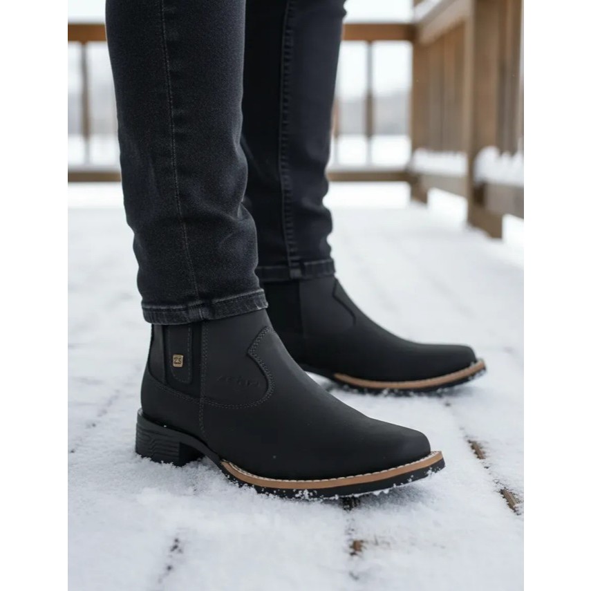 Botina Feminina Zebu Nobuck Preto Bota Country Cano Curto Com Couro Bovino E Confortável