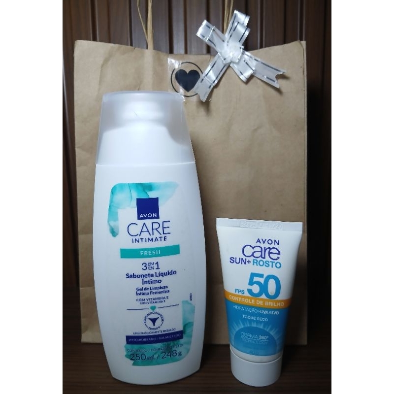 kit Combo 01 Protetor Solar Facial Fps 50 40g 01 Sabonete Líquido Íntimo Fhesh 250ml Avon Care.