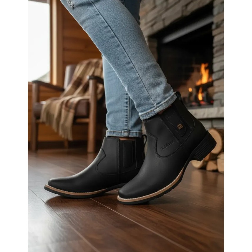 Botina Feminina Zebu Nobuck Preto Bota Texana Em Couro Bovino Com Visual Elegante E Casual