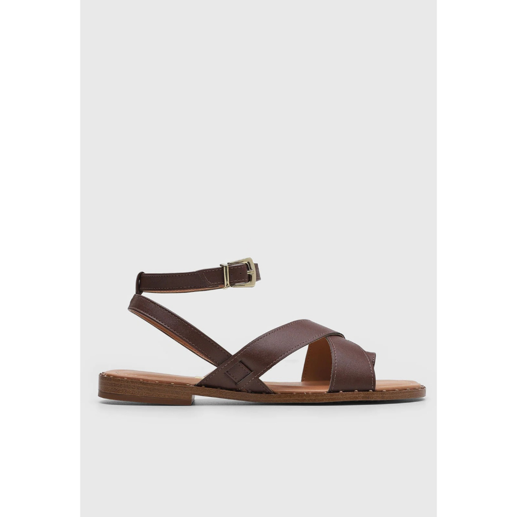 Sandália Rasteira Vizzano Feminina Marrom Bico Quadrado Fivela Casual Confortável Dia a Dia 6463-107-7286