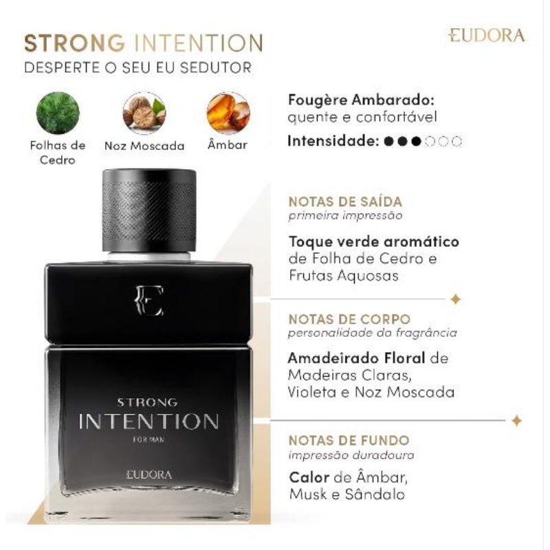 Desodorante Colônia Strong Intention Eudora - Fragrância Marcante e Sensualidade Extra, 100ml