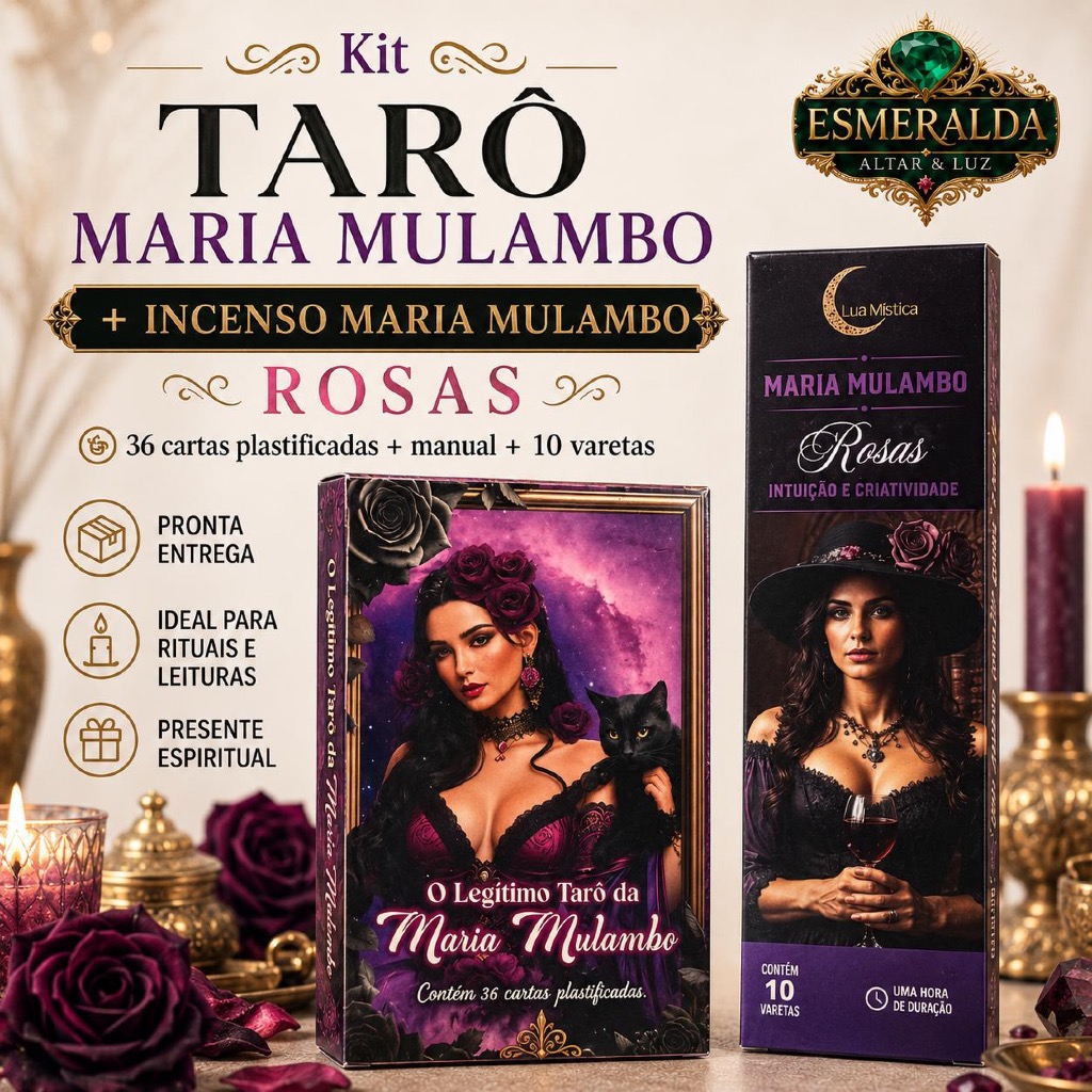 Kit Baralho Maria Mulambo Incenso Maria Mulambo Rosas 36 Cartas 10 Varetas Baralho Cigano Oraculo