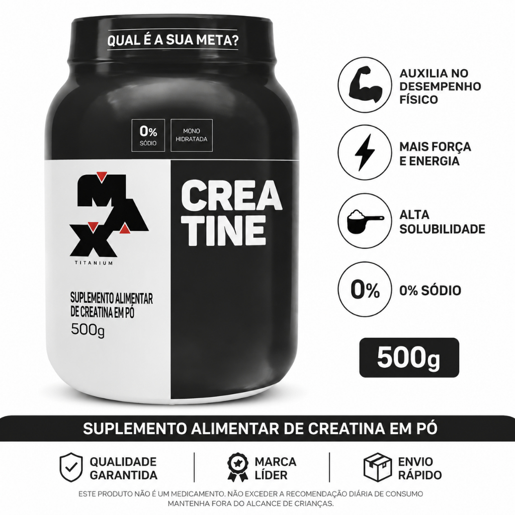 Creatina Max Titanium Monohidratada 500g Sem Sabor 100% Pura