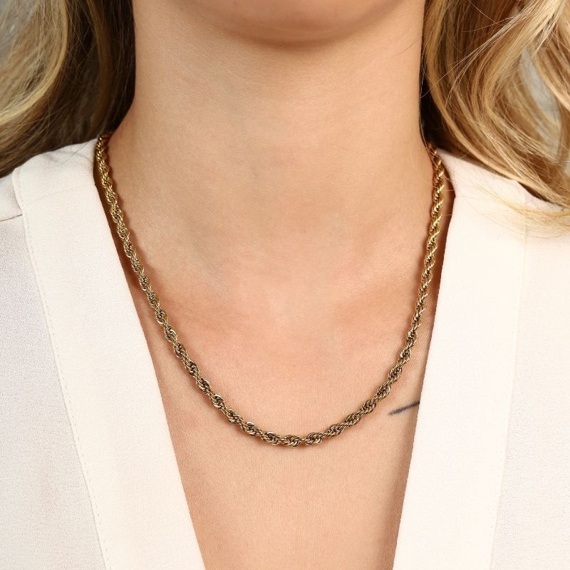 Colar Choker Feminino Infantil 45 cm 4 mm Baiano Torcido Trançada Dourada Aço
