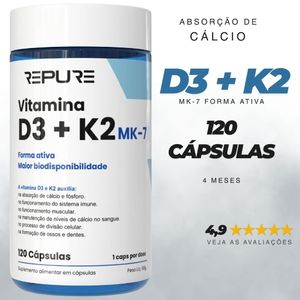 Vitamina D3 + K2 MK7 2.000UI + 149mcg Premium 120 Cápsulas Colecalciferol Menaquinona-7 Pura e Ativa