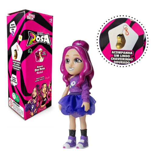 Boneca Katlen Cantora 25cm dos Rosas Com Som e Chaveiro Youtuber - Nova Brink