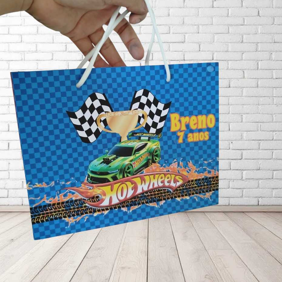 Sacolinha Personalizada Hot Wheels | Lembrancinha Festa Infantil Hot Wheels | Tema Corrida e Carrinhos