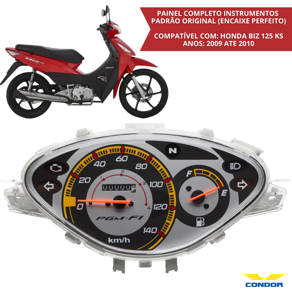 Painel Completo Biz 125 KS 2009 2010 Instrumentos Velocímetro Hodômetro Compatível Honda Biz 125 KS Condor