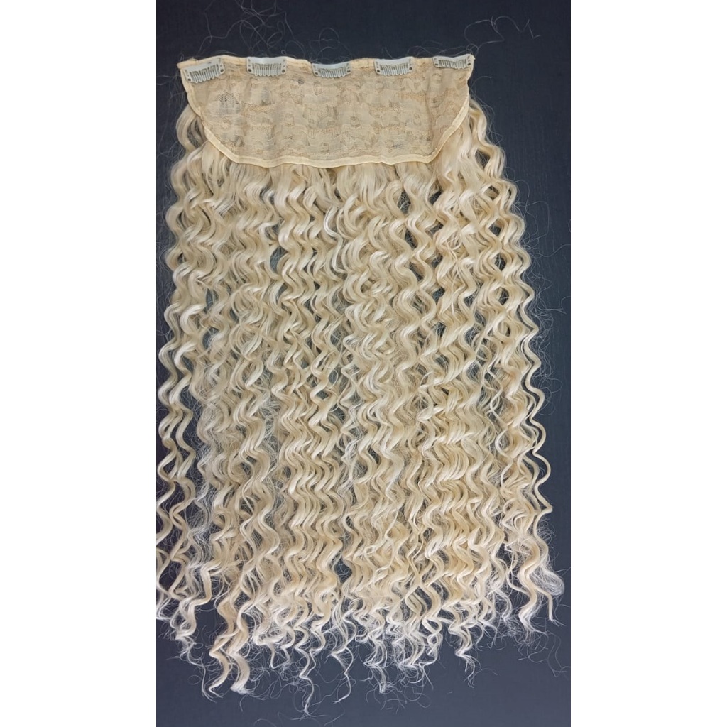 Aplique Cabelo Loiro Claríssimo Cacheado Tic Tac 1 Tela 50cm 150grs Extensão