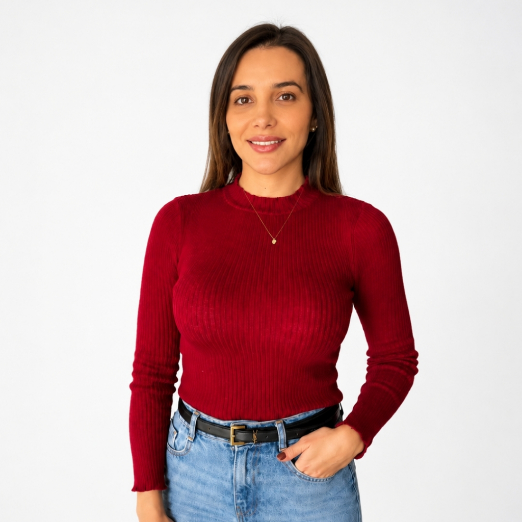 Camisa De Lã Canelada Manga Longa Feminina Blusa De Manga Comprida Inverno Para Frio Confortável