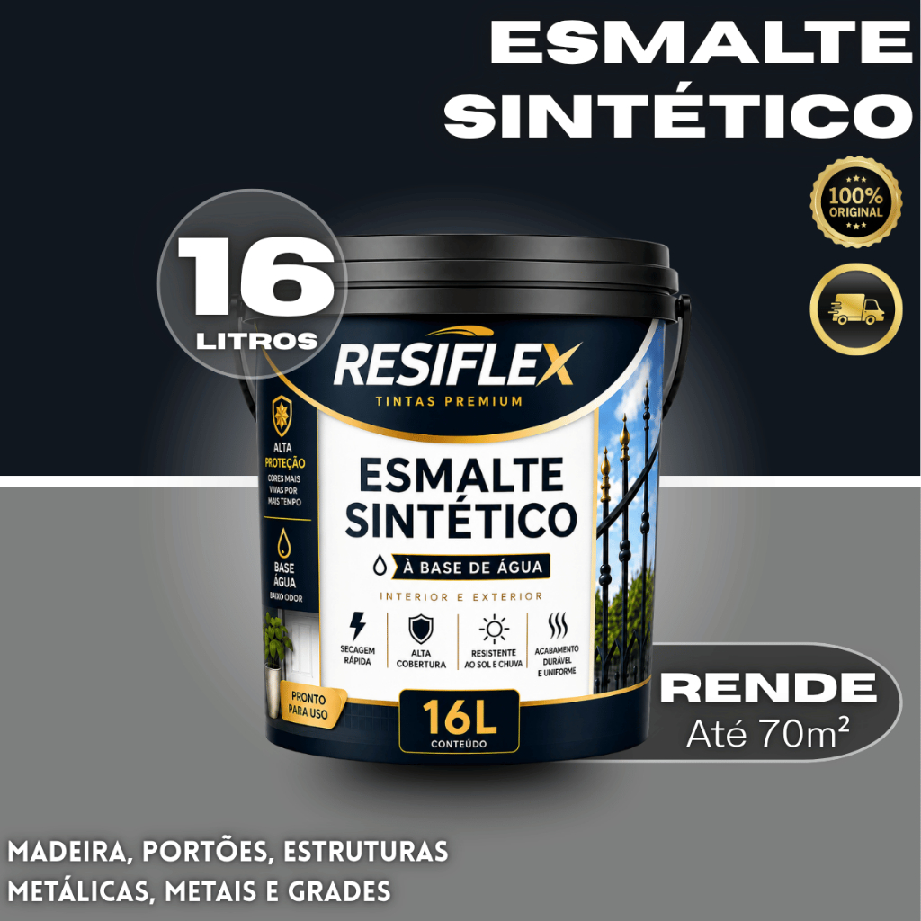 Esmalte Sintético 16L Alta Cobertura Baixo Odor Madeira Metal Ferro Portão Grade Interno e Externo
