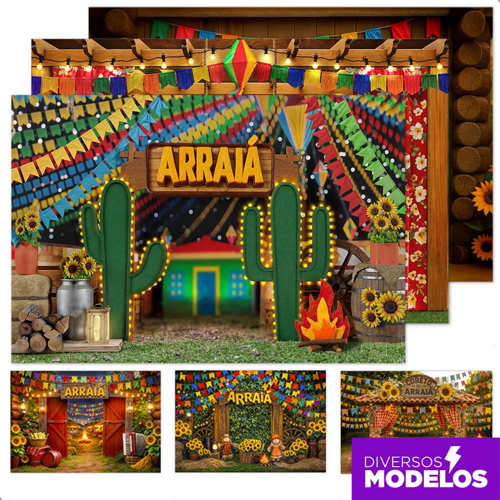 Painel Retangular Fundo Fotográfico Festa Junina Cenário Arraiá São João para Foto Tecido Sublimado