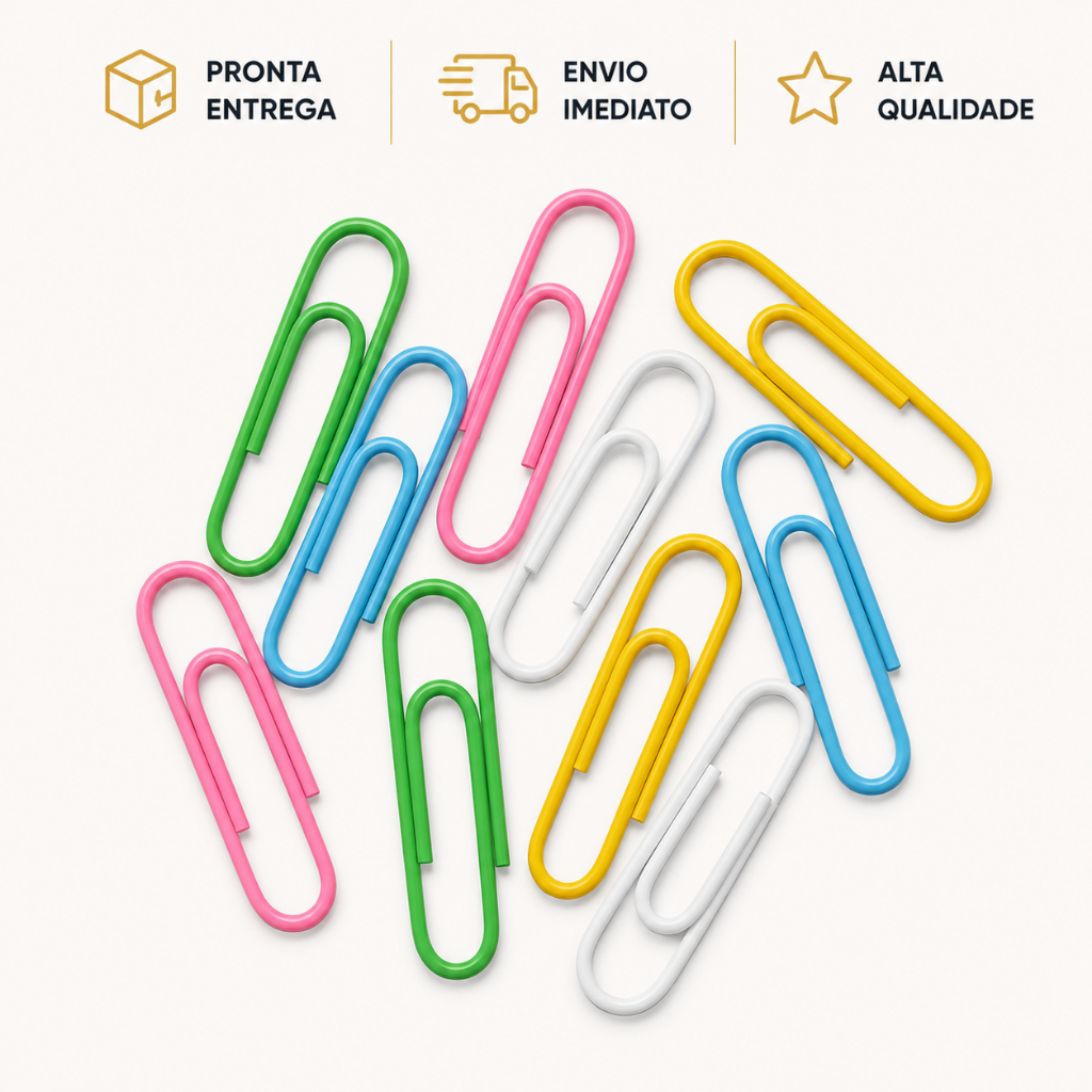 Clips Para Papel Colorido 100/200/300 Unidades - Cores Sortidas - Prendedor de papel - Clipes De Papel