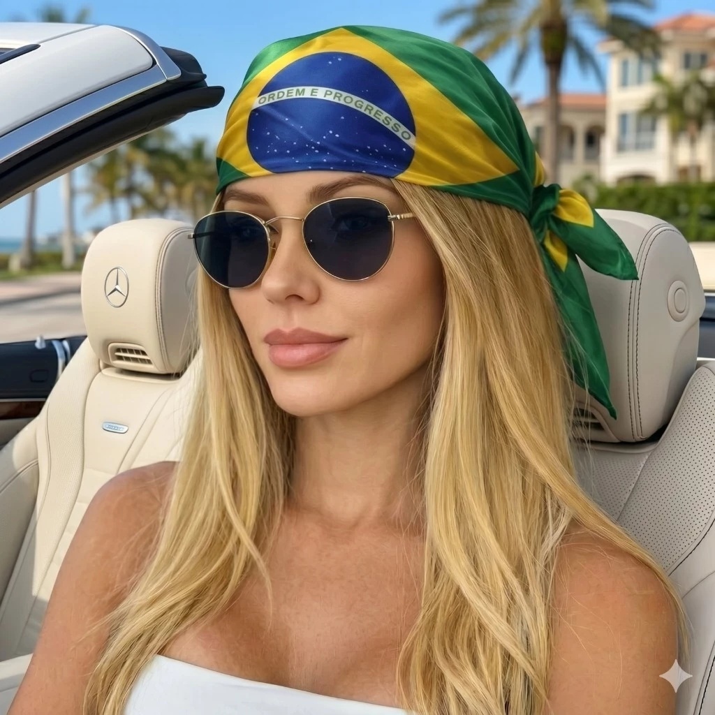 Bandeira Bandana 50x50 Lenço do Brasil Copa Seleção Cetim Echarpe Cachecol