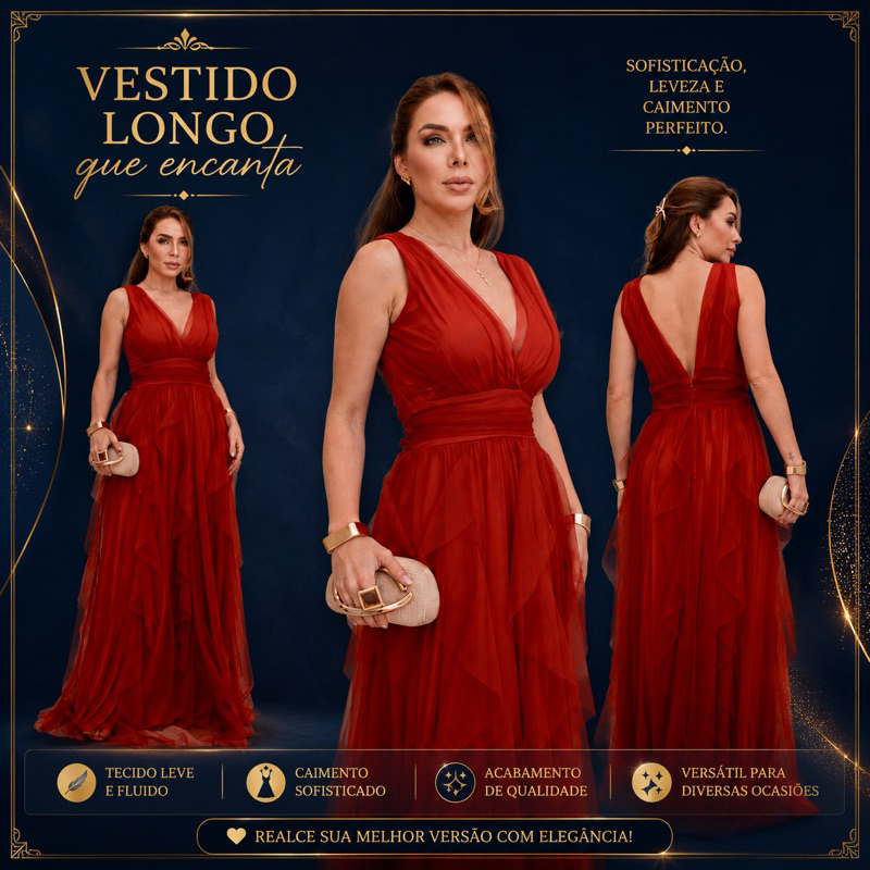 ✨ Vestido Longo de Festa Premium em Tule SEM BRILHO | Decote V Elegante | Madrinha, Formatura e Eventos de Luxo ✨