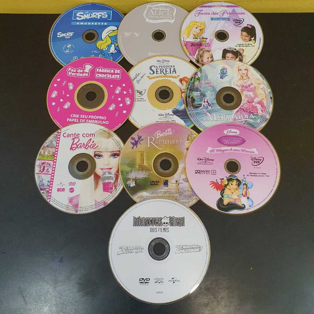 10 DVDs Originais Infantil Barbie/ Smurffs / Pequena Sereia / Princesas / Alice  DVD Lote ORIGINAL