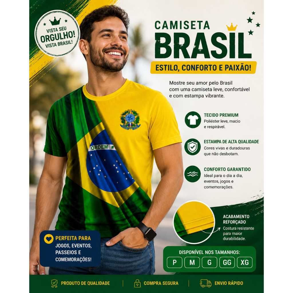 Camisa Camiseta Blusa Masculina Seleção Brasil Copa Do Mundo Hexa Unissex 2026