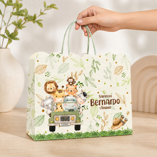 Kit Sacolinhas Personalizadas Safari para Lembrancinhas (20x15x5cm) - Qualidade e Preço Justo