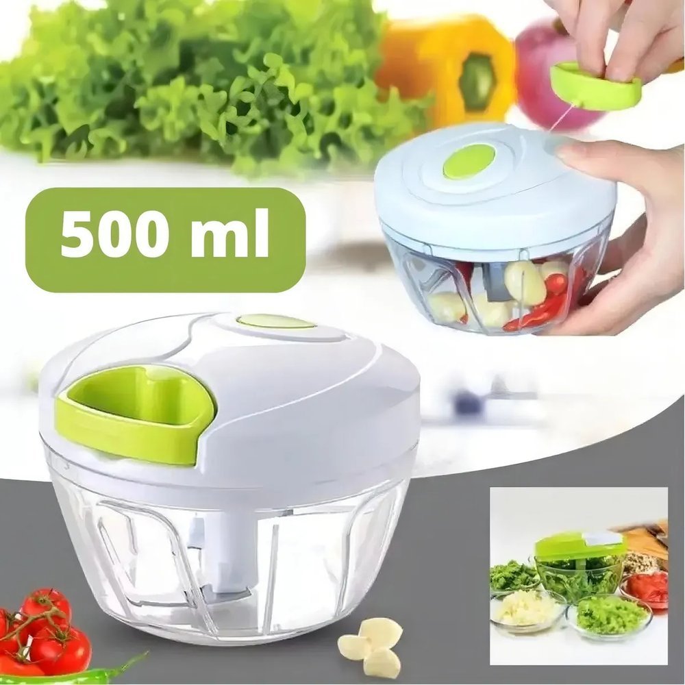 Mini Processador Triturador De Alimentos 500ML 3 Lâminas Manual  Para Legumes, Alho, cebola, salsinha, cebolinha