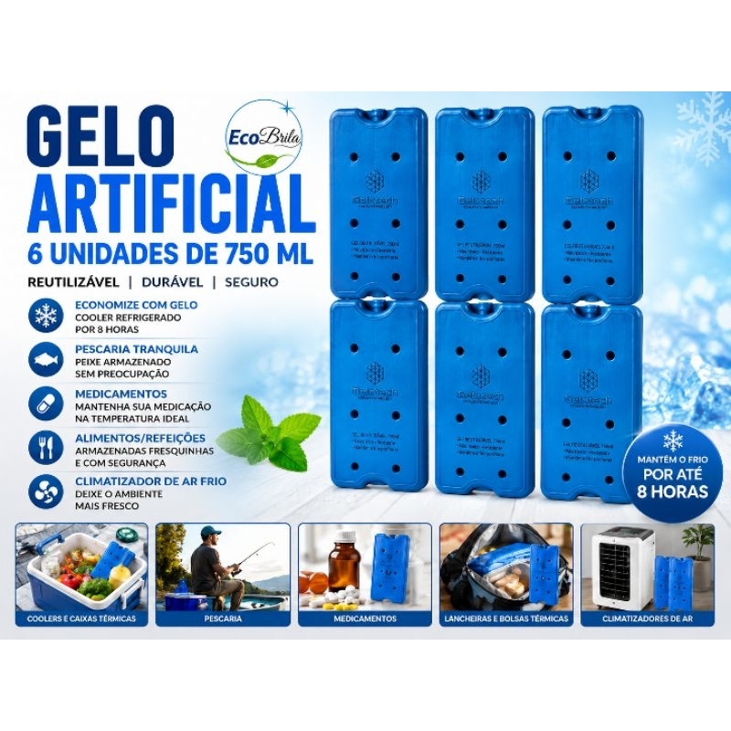 Kit 6 Gelo Artificial Gelox De 750ml Gelotech Original para térmica ou isopor