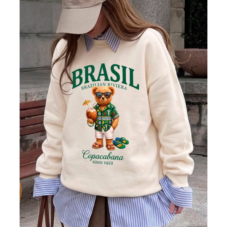 Moletom Feminino Urso Brasil Oficial Teddy Algodão Macio Quente Confortável Tendência Inverno 2026