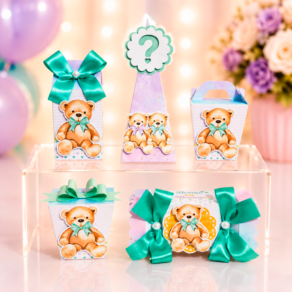 Kit Caixas Clássicas Ursinhos Tiffany Chá Revelação Personalizada /Lembrancinha de Festa /Aniversário