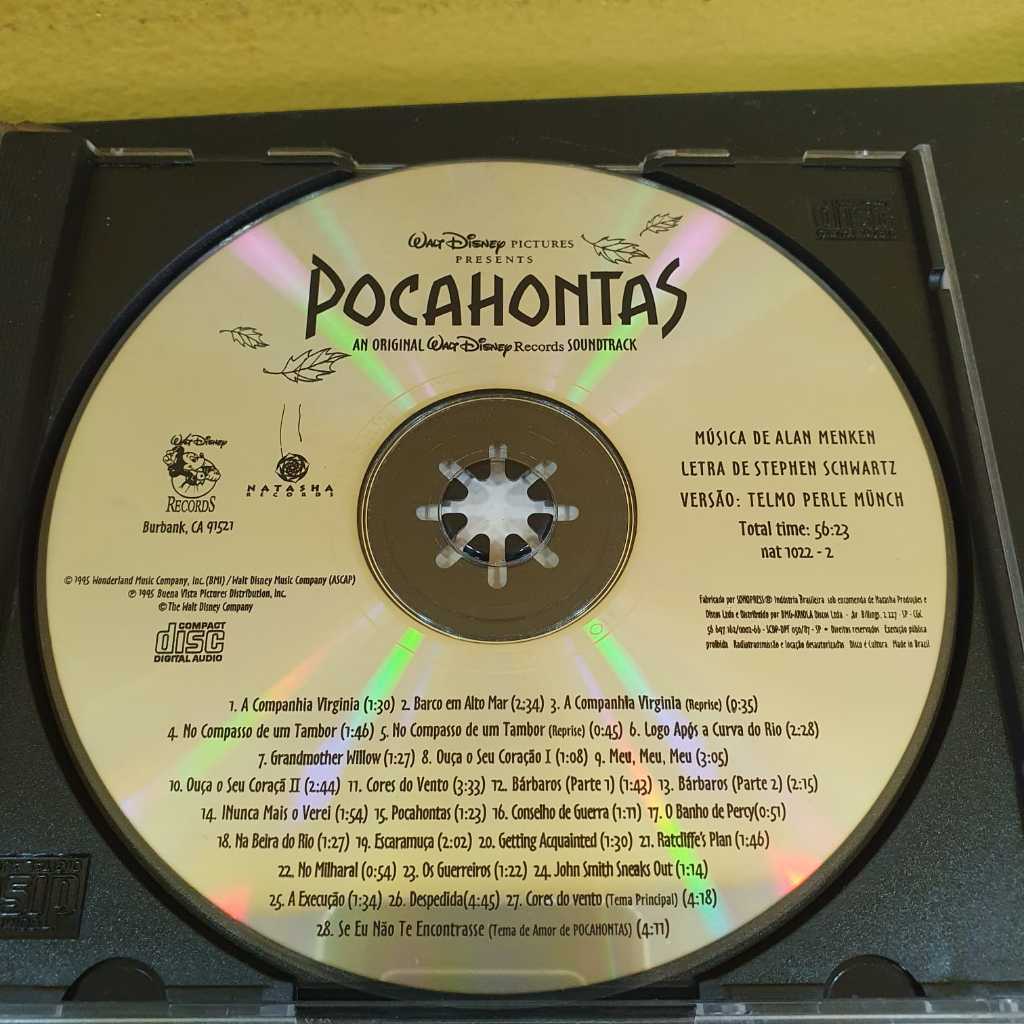 CD Pocahontas Walt Disney - Trilha Sonora Original Mída + Contra Capa / Sem a Capa LER