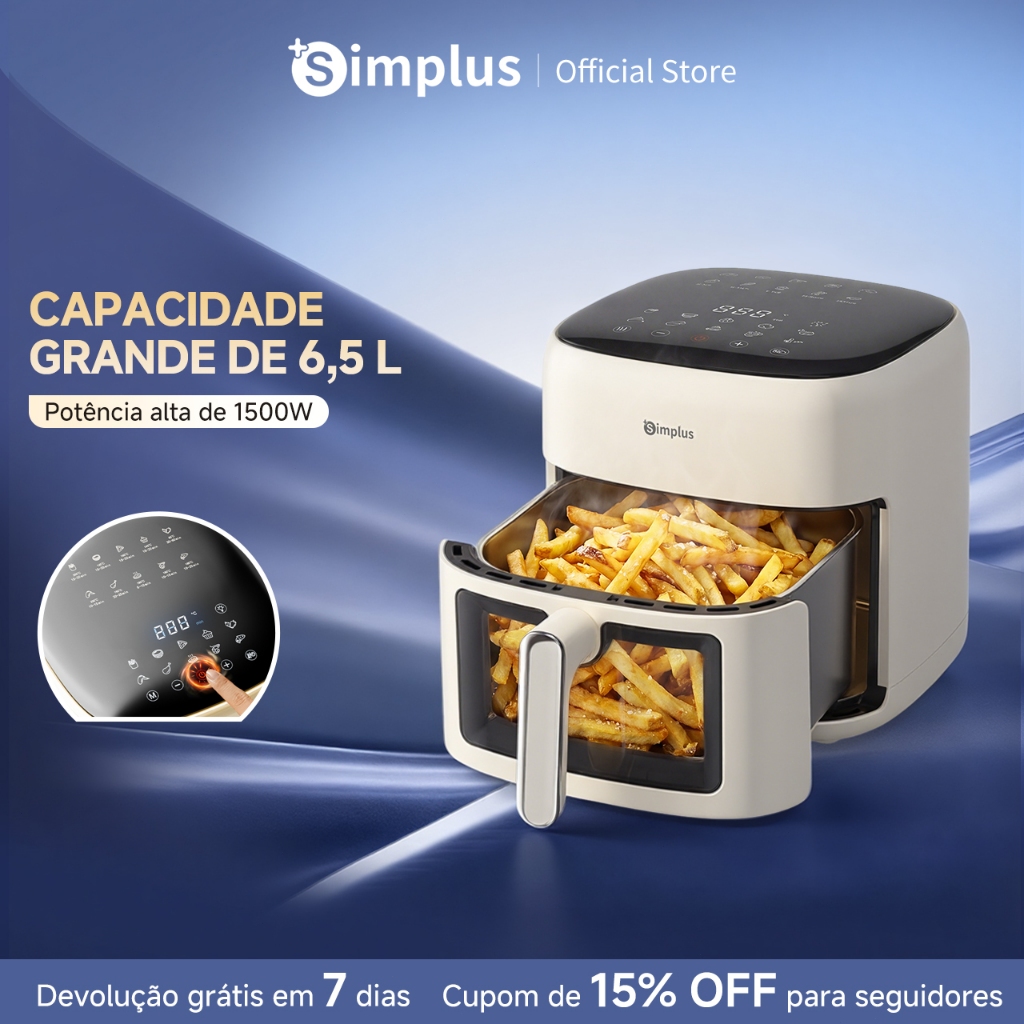 Simplus Air Fryer  6,5L 1500W Fritadeira Sem Óleo Digital Touch Baixa Gordura Cozimento Saudável Visor KQZG018 127V