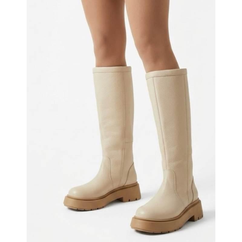bota cano longo couro legítimo off white tratorada plataforma feminina