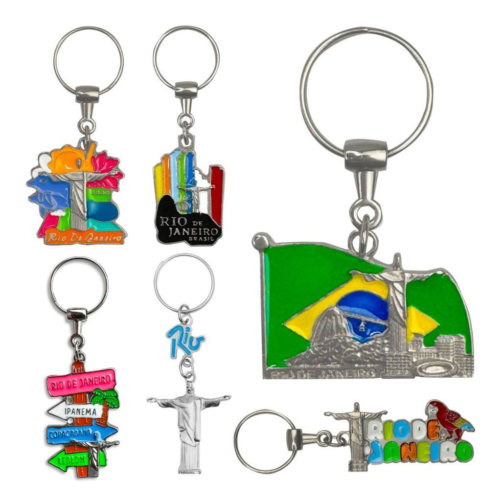 12 Chaveiros de Metal Souvenir Cidade Rio de Janeiro, Cristo Redentor, Amor Rio, Favela Rio Brasil