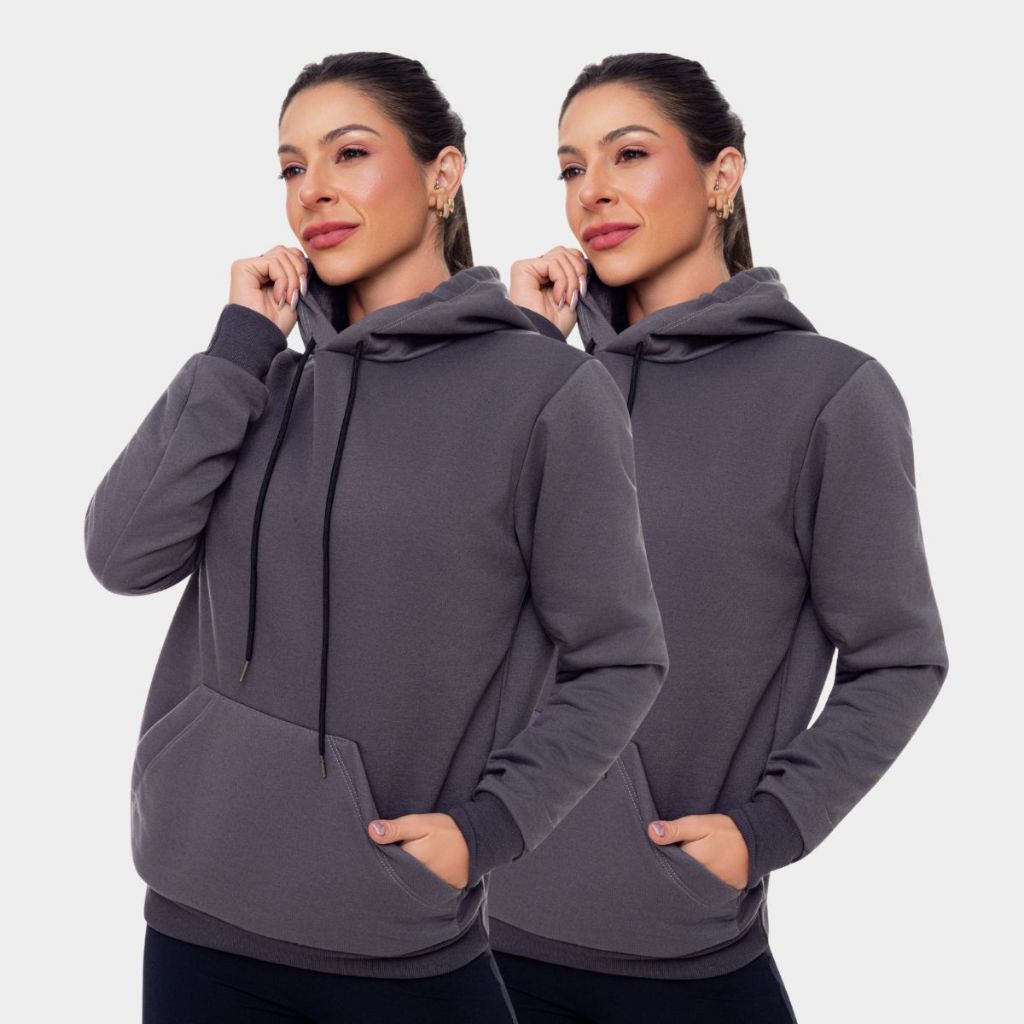 Combo 2 Blusa Moletom Moleton Unissex Capuz Casaco Macio Confortável Agasalho Casaco Térmico Casual