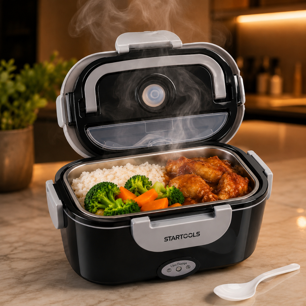 Marmiteira Elétrica Bivolt 1,5L Térmica Portátil Aquecedor De Comida Lunch Box Com Divisória Comida