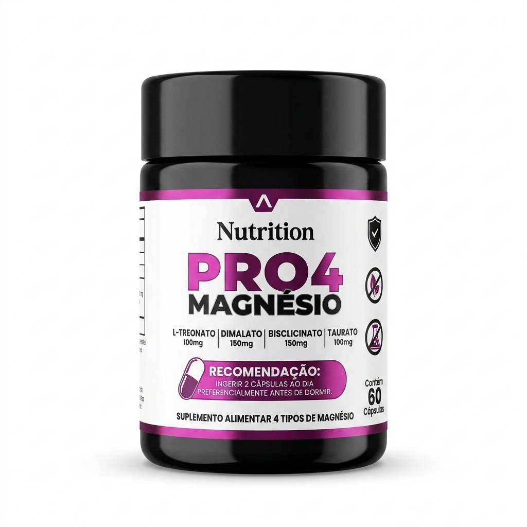 PRO4 Magnésio 4 em 1 - (Magnésio Treonato, Dimalato e Bisglicinato e Taurato) 60 Cáps - Envio Rápido