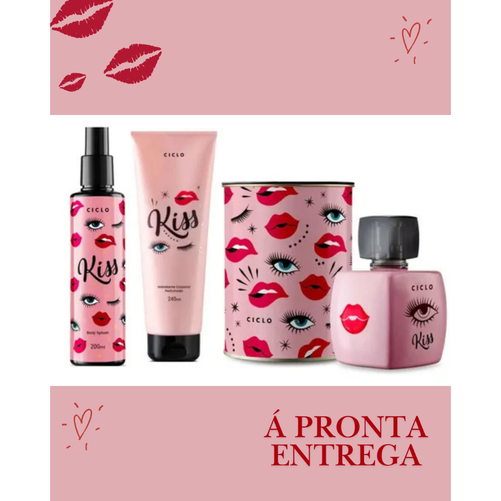 KIT CICLO DEO COLONIA KISS 100ML + BODY SPLASH KISS 200ML + HIDRATANTE CORPORAL PERFUMADO KISS 240ML