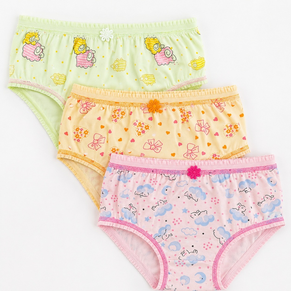Kit 3 Calcinhas Infantis Menina Algodão Confortável Estampadas Sortidas