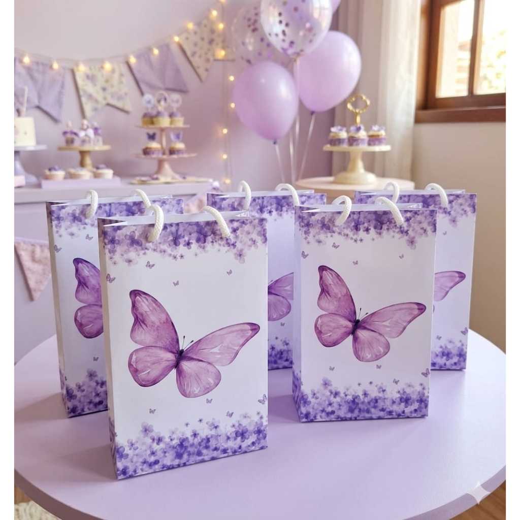 Envio rapido - Sacolinhas Personalizadas Fazemos todos os temas Jardim borboleta Lilas - Lembrancinha P| Pegue monte