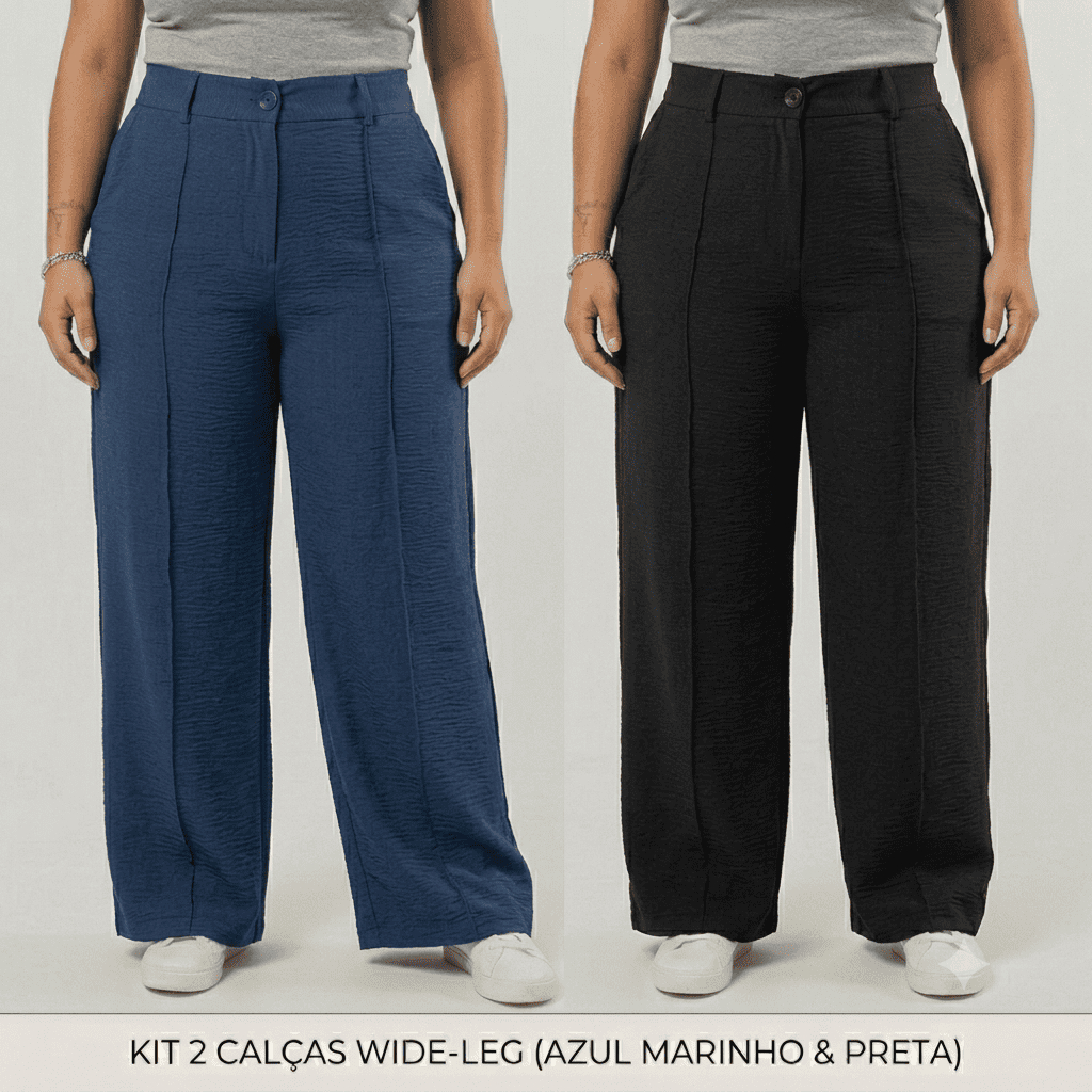 Kit 2 Calça Feminina Widelag Pantalona Tecido Duna Leve Casual Com Bolsos Leve Flare Boca De Sino