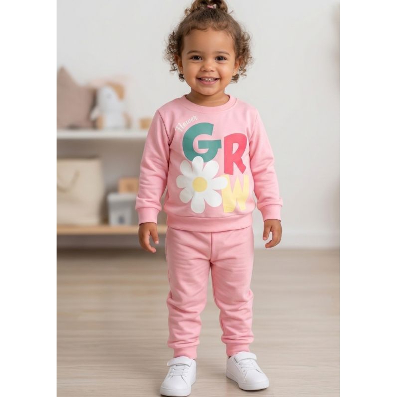 Conjunto Infantil Menina Moletom Manga Comprida Gola Ribana Roupa de Bebê Inverno Confortável