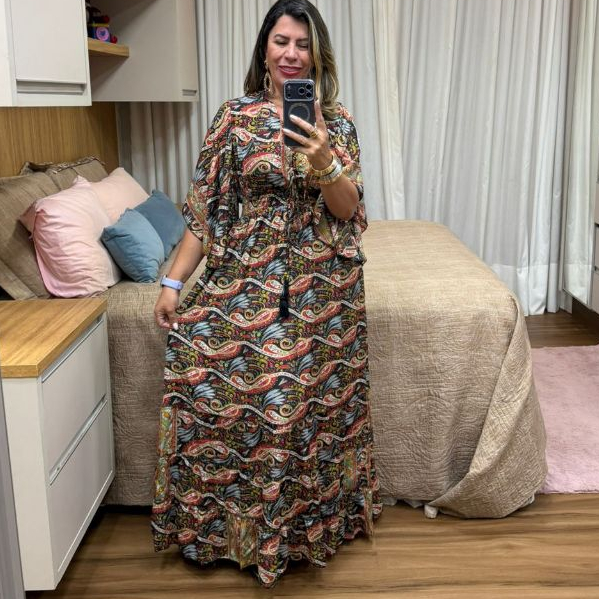 vestido indiano de manguinha no tecido ceda indiana veste ate o 52 0159