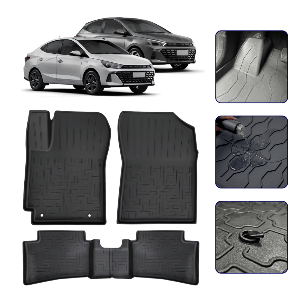 Tapete Bandeja 3D para HB20 Sedan e Hatch 2012 a 2026 com Bordas Elevadas Premium